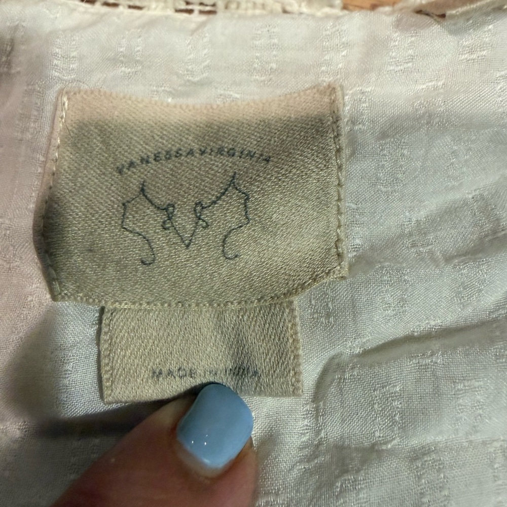 Anthropologie Embrodied White V-Neck Top with Multi-Color Floral Stitching - Picture 6 of 10